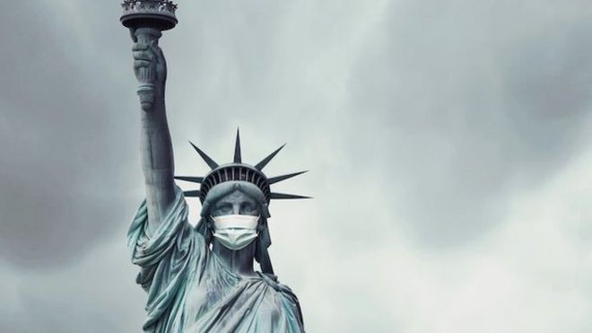 Statue of Liberty with a mask