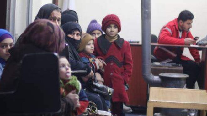 Children in Eastern Ghouta waiting to be evacuated to Damascus