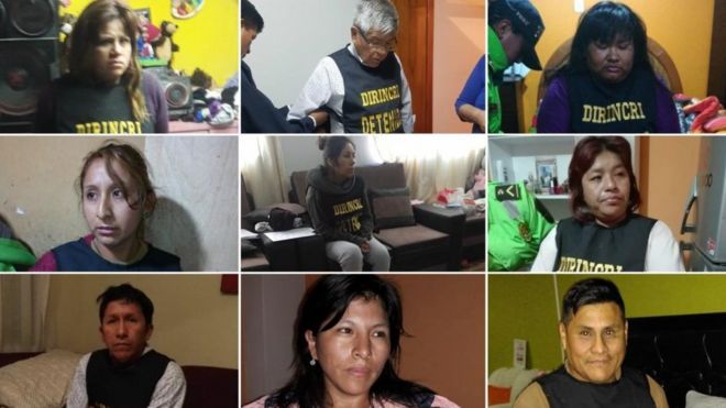 Фотографии, на которых изображены некоторые из 14 человек, задержанных по подозрению в принадлежности к кольцу для торговли детьми