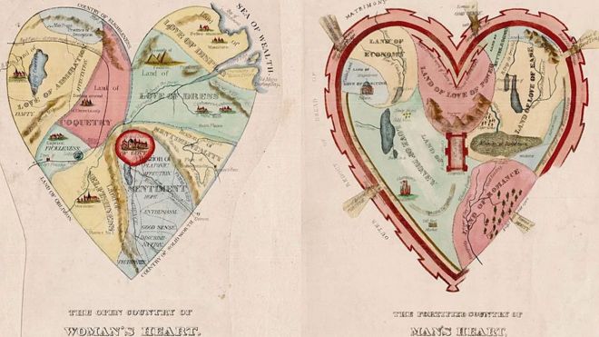 Mapas de los corazones de un hombre y una mujer
