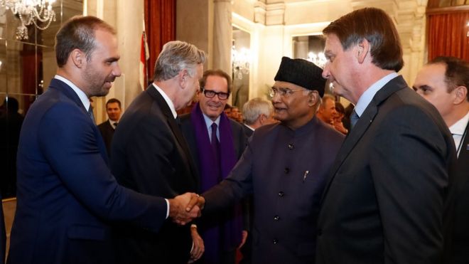 Presidente da República Jair Bolsonaro, e o Presidente da República da Índia Ram Nath Kovind, durante cerimônia de apresentação de Delegações.