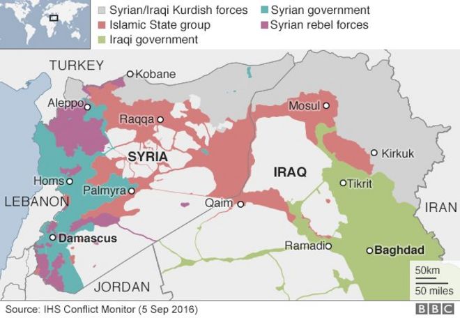 Карта, показывающая контроль над Сирией (5 сентября 2016 года)