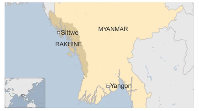 Карта штата Ракхайн в Мьянме