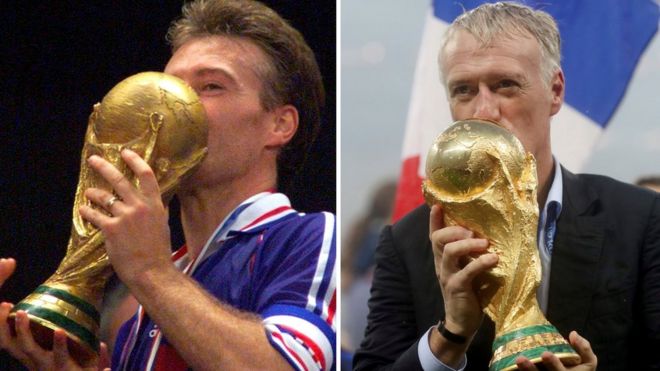 Didier Deschamps levanta la Copa del Mundo de Francia 1998 y Rusia 2018