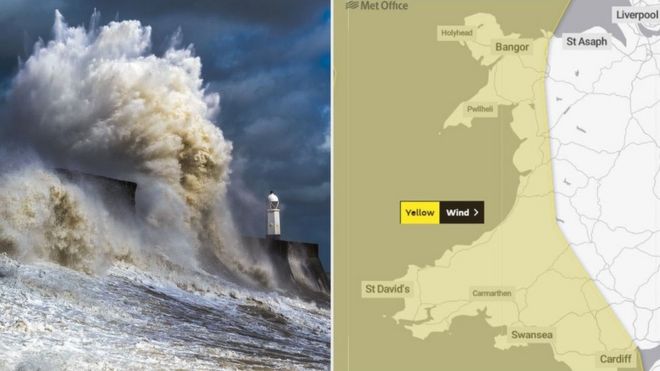 Волны обрушиваются на морскую оборону в Портколе и на карту Уэльса