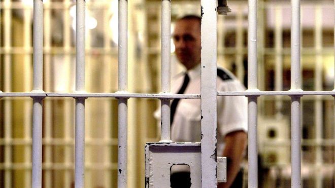 Тюремный надзиратель сквозь решетку - общее изображение