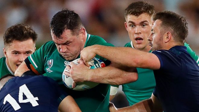 Cian Healy in World Cup action for Ireland against Scotland