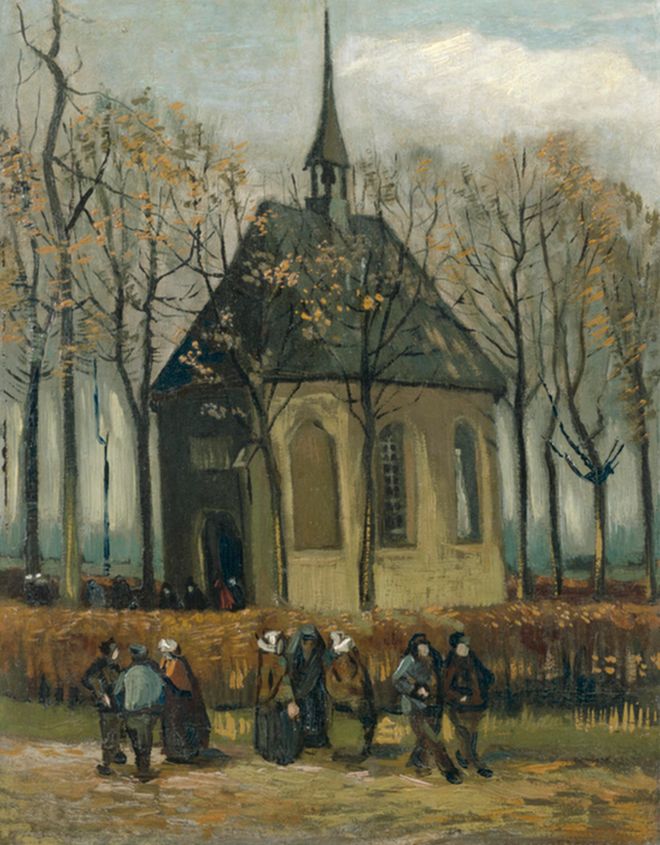 Винсент Ван Гог, Конгрегация, покидающая реформатскую церковь в Нуэнене, 1884 - 1885 гг.