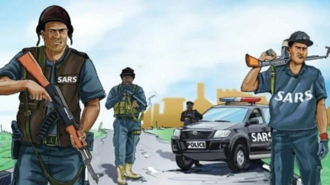 Dessin présentant des éléments de la SARS de la police du Nigeria
