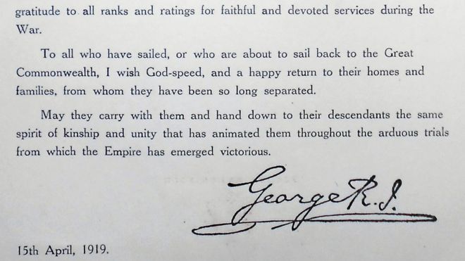 Письмо за подписью короля Георга V