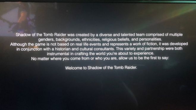 Сообщение, которое приветствует вас, когда вы начинаете играть в Shadow of the Tomb Raider