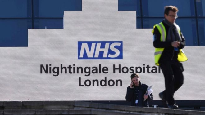 Вывески в больнице NHS Nightingale в Лондоне