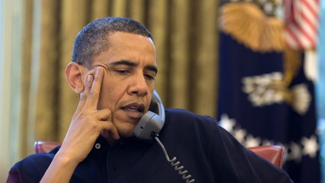 Former US President Barack Obama on the phone, June 2010