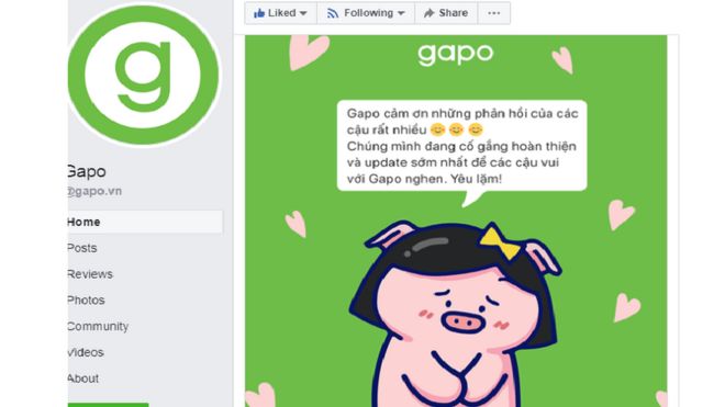 Facebook page của mạng xã hội Made in Vietnam GAPO