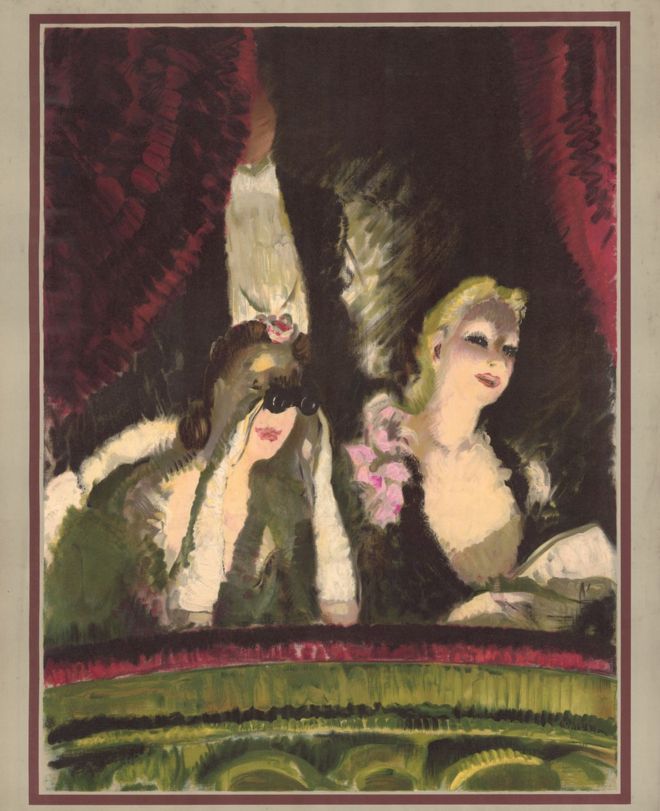 Плакат с изображением двух женщин в театре