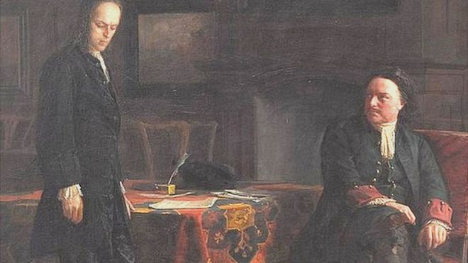 "Петр I допрашивает царевича Алексея Петровича в Петергофе" (Николай Ге, 1871 год)