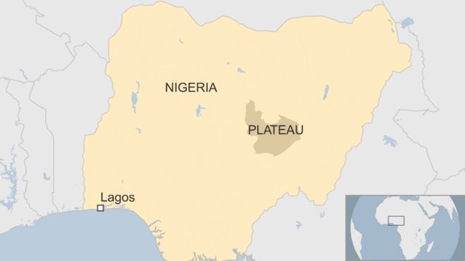 Карта Би-би-си, показывающая местоположение центрального государства Плато в Нигерии