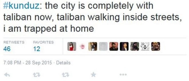 Твиттер жителя Кундуза о том, как Кундуз был полностью захвачен талибами