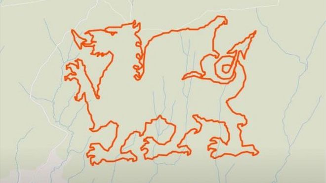 Контур валлийского дракона, который был создан Аланом Стоуном и Мартином Дрисколлом с помощью приложения Strava