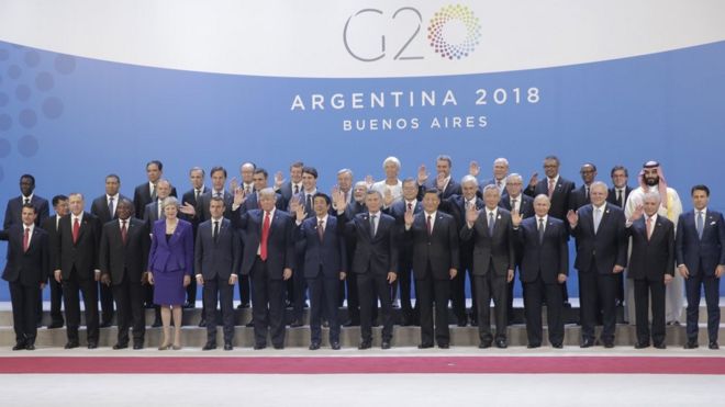 President of Mexico Enrique Peña Nieto, President of Turkey Recep Tayyip Erdogan, President of South Africa Matamela Cyril Ramaphosa, British Prime Minister Theresa May, President of France Emmanuel Macron, U.S. President Donald Trump, Prime Minister of Japan Shinzo Abe, President of Argentina Mauricio Macri, President of the People"s Republic of China Xi Jinping, Singapore Prime Minister Lee Hsien Loong, Russian President Vladimir Putin, Prime Minister of Australia Scott Morrison, President of Brazil Michel Temer and Prime Minister of Italy Giuseppe Conte