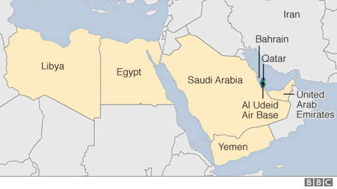 Карта, показывающая Катар и другие страны Персидского залива