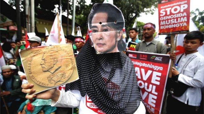 Demonstrasi di depan Kedutaan Besar Myanmar