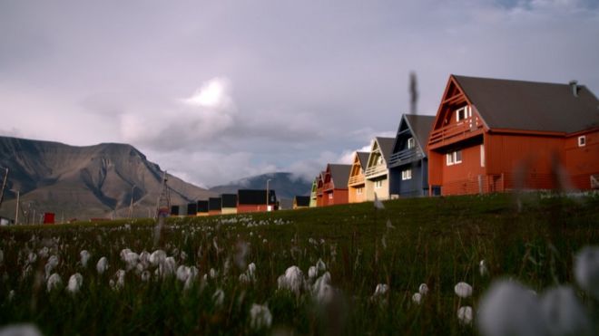 Brightly coloured houses in Svalbard