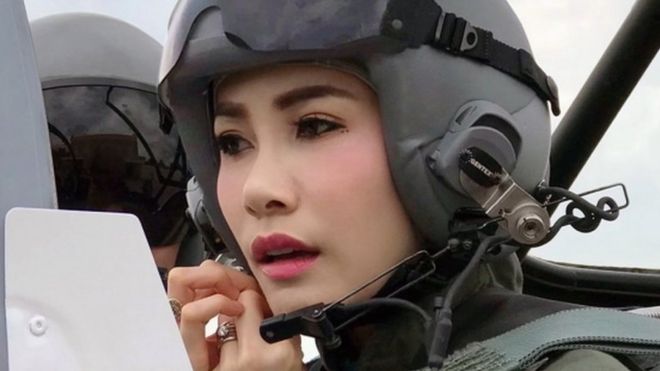 Sineenat Wongvajirapakdi, pictured here piloting a fighter jet, was appointed the king's royal consort in July