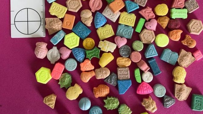 A party bag of various types of ecstasy pills, Amsterdam, The