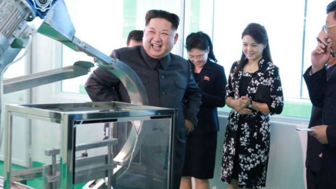 41796227 - Kim Jong-un visits cosmetics factory