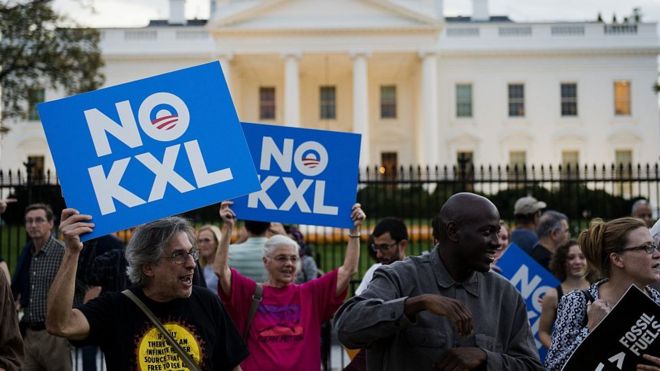 Демонстранты приветствуют решение Обамы наложить вето на трубопровод Keystone XL
