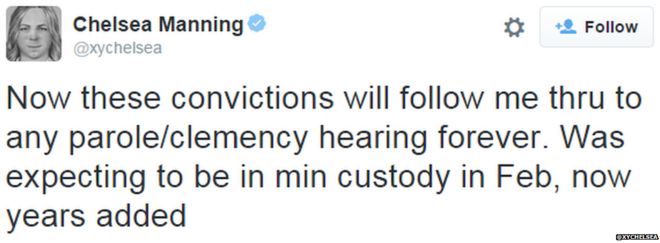 Твит от заключенного в тюрьму американского солдата Челси Мэннинга