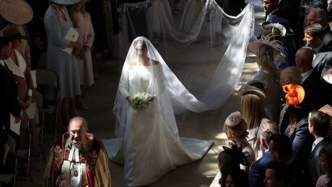 Meghan Markle arriving at her royal wedding ceremony