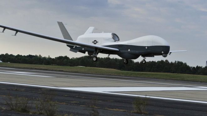 File photo showing a US Navy MQ-4C Triton unmanned aircraft system preparing to land at Naval Air Station Patuxent River, Md., Sept. 18, 2014, after completing a cross-country flight from California. (US Navy photo by Kelly Schindler
