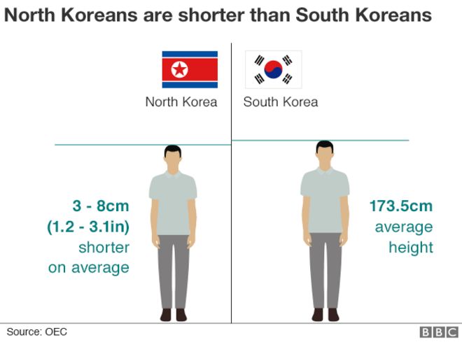 Графика: Сравнение среднего роста северных и южных корейцев