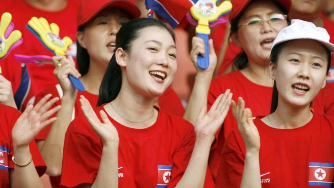 North Korean cheerleaders in Wuhan