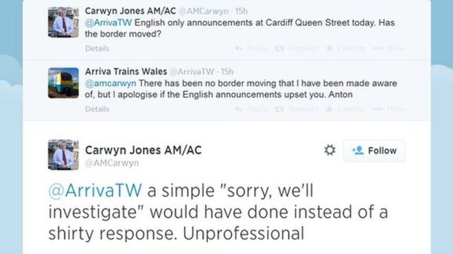 Обмены между Carwyn Jones и Arriva Trains Wales