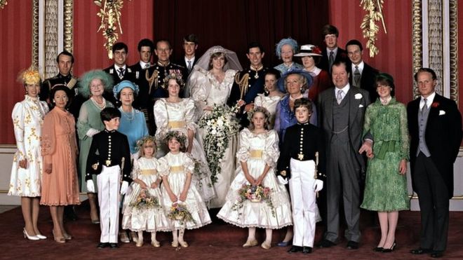 Королевская семья на свадьбе Чарльза и Дианы в 1981 году
