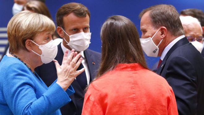 Merkel, Macron, Sanna Marin and Stefan Lofven