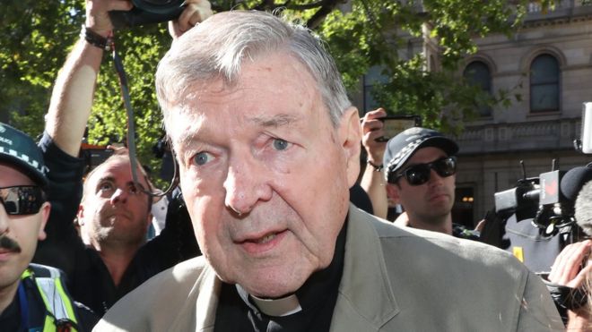 George Pell attends a sentence hearing at a Melbourne court on 27 February 2019