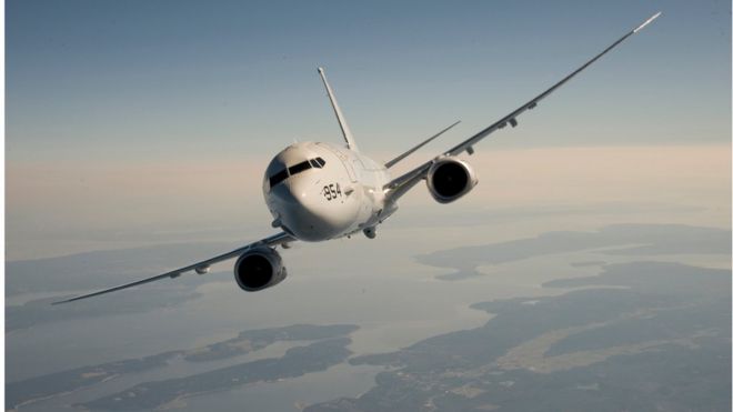 Раздаточное изображение Боинга, показывающее P-8 в воздухе