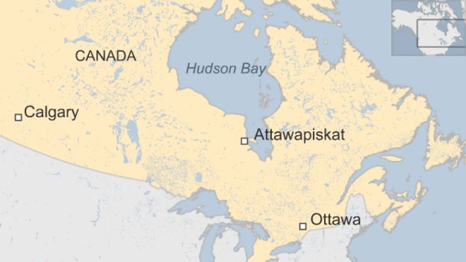 Карта с указанием местонахождения Attawapiskat