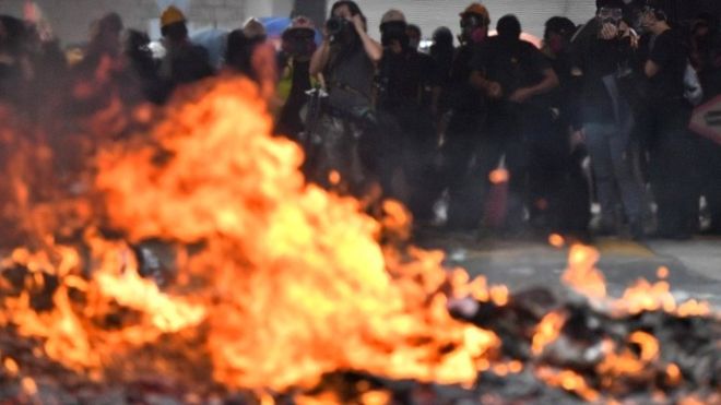 Hong Kong protests - burning barricade