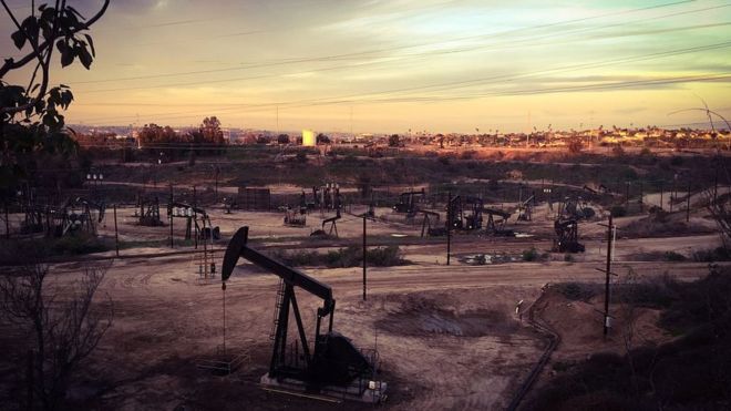 Dessolate oil field in morning light