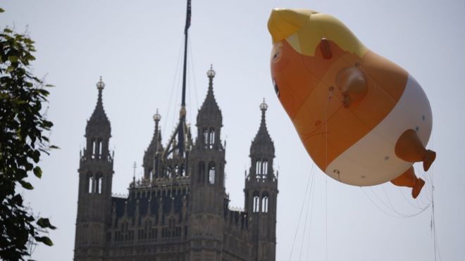 A giant balloon depicting US President Donald Trump as an orange baby