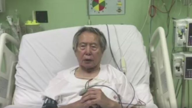 Screenshot of a video taken in hospital of Alberto Fujimori
