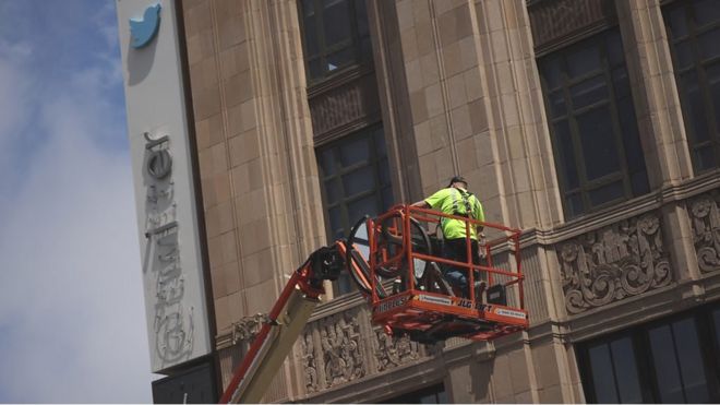 partially dismantled Twitter's sign