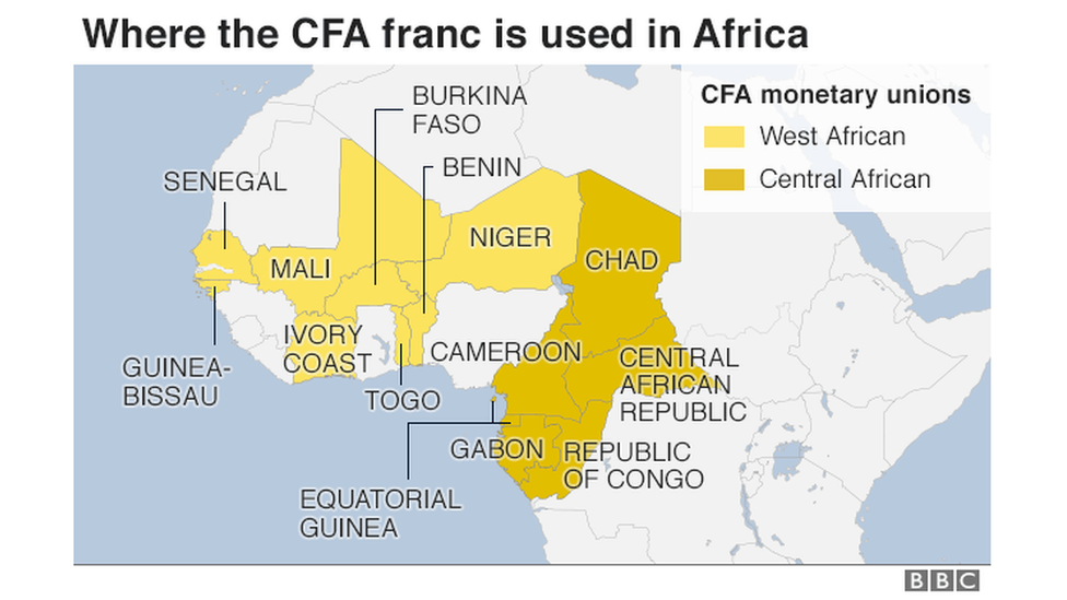 Где франк КФА используется в Африке