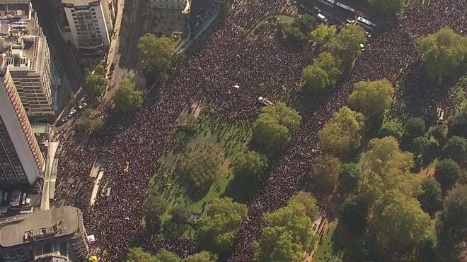 Crowds gathering in central London