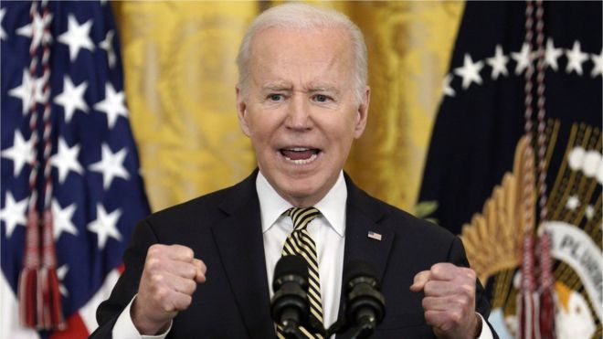 US President Joe Biden deliver remarks at an event celebrating the reauthorization of the Violence Against Women Act (VAWA) at the White House in Washington, DC, USA, 15 March 2022